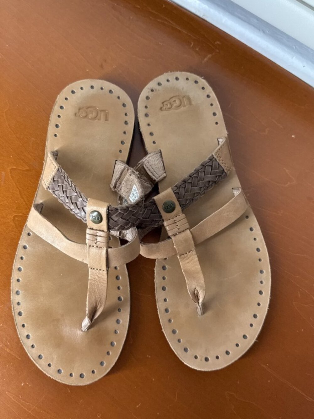 Ugg Womens Audra Brown Leather Slip On Strappy Sandals Slides Sz 6